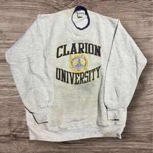 Vintage Velva Sheen Clarion University Grey‎ College Pullover Sweatshirt Size L